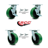 Service Caster 6 Inch Green Poly on Steel Caster Set with Roller Bearings 4 Swivel Lock 2 Brake SCC-30CS620-PUR-GB-TLB-BSL-2-BSL-2